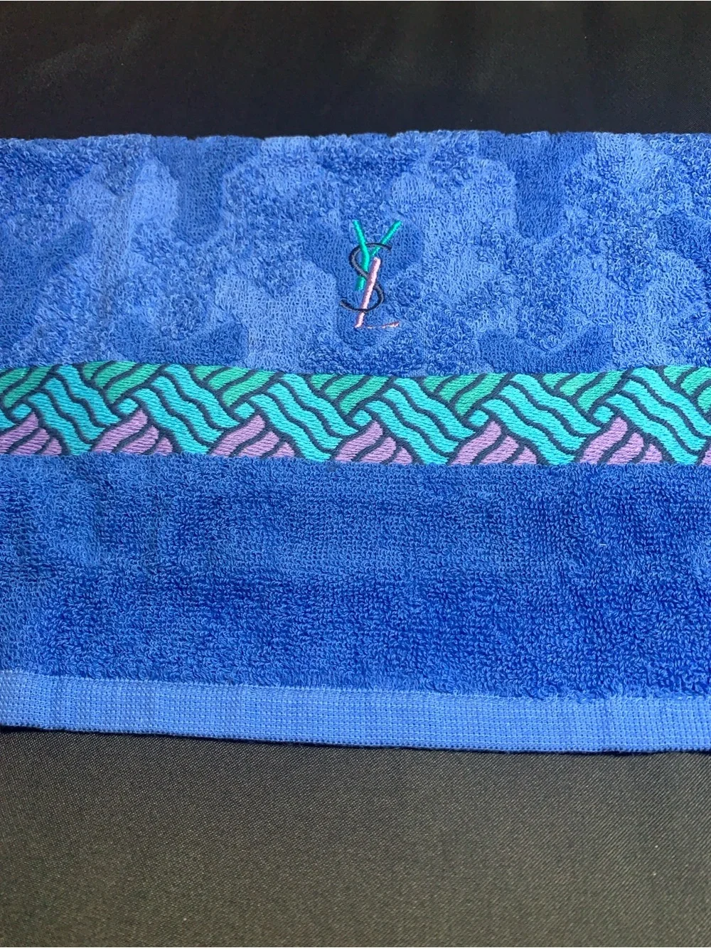 Yves Saint Laurent Blue Towel with Teal, Pink & Black Accents